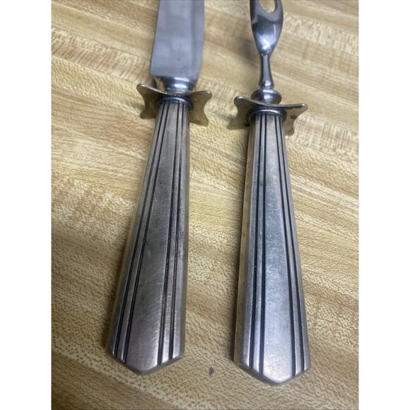 VINTAGE Art Deco Style Gorman Stainless 2 Piece Carving Set Knife Meat Fork - Picture 6 of 7